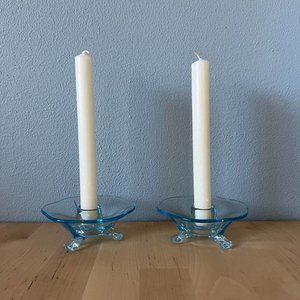 Pair of Vintage Light Blue Glass Candle Holders